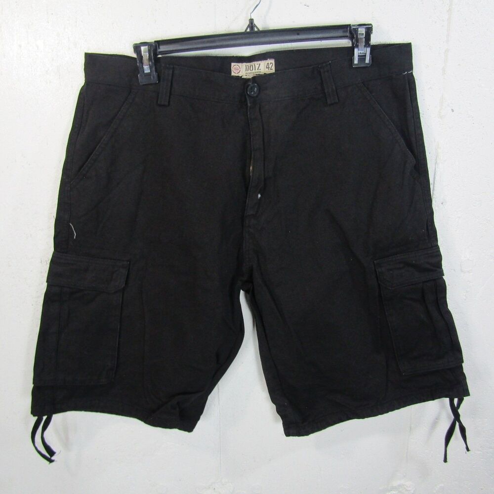 NOIZ. Men's Size 42 Black Y2K Cargo Shorts Drawstring Hem Cotton Baggy Workwear